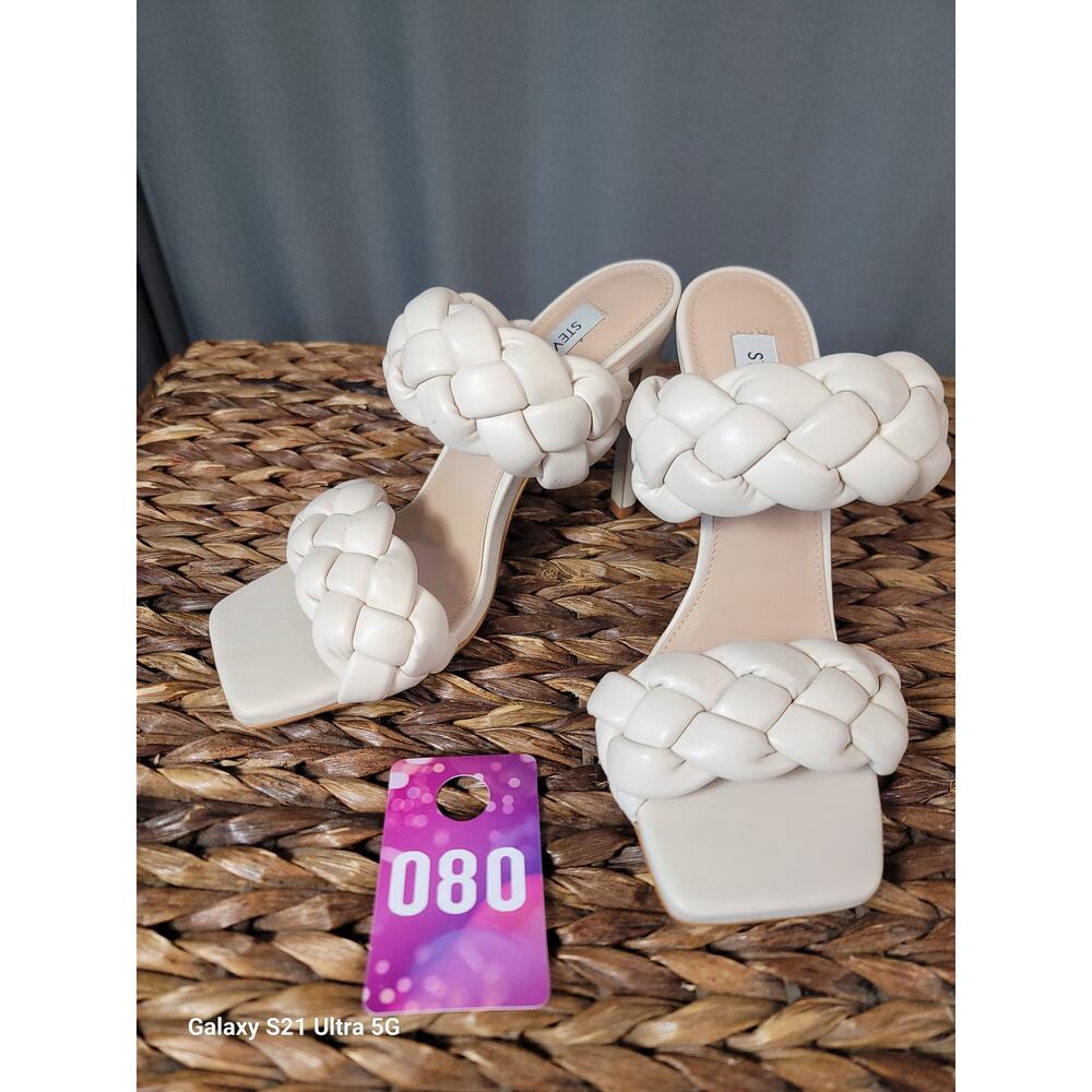 Steve Madden Cream Braided Double Strap Heeled Sandals